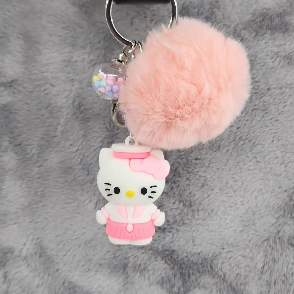 Hello Kitty 3D Figure Keychain puff ball & mini bead filled bubble Pink Peach